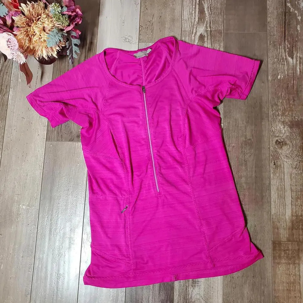 ATHLETA Pacifica Women's Size M Magenta Short Sleeve Half Zip Cycling Jersey UPF